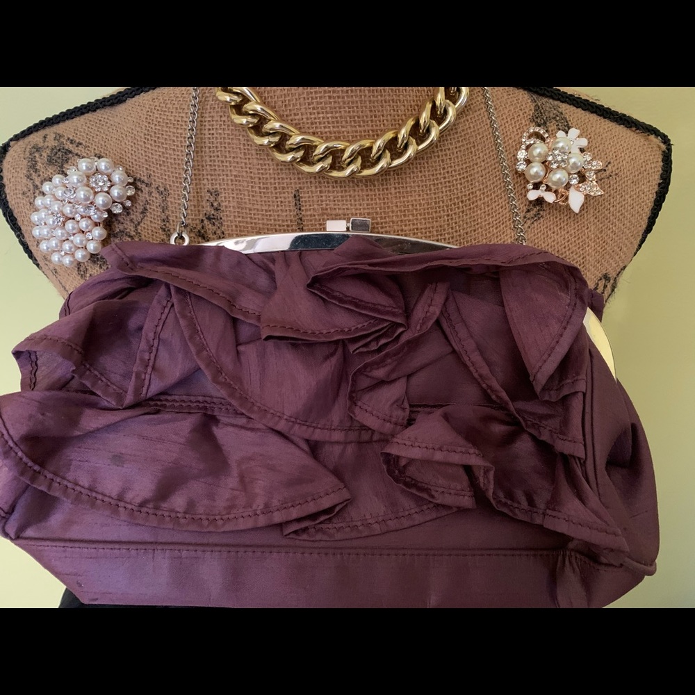 Silk ruffle handbag w/ chrome hardware